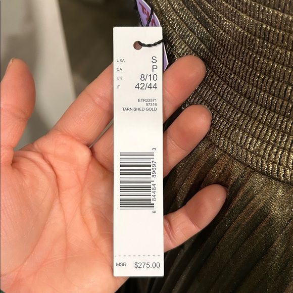 NWT ELIE TAHARI Tarnished Gold Pleated Midi Skirt Asymmetric size Small - Picture 4 of 11